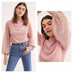 NWT FREE PEOPLE SWEETEST THING MIXED MATERIAL TOP